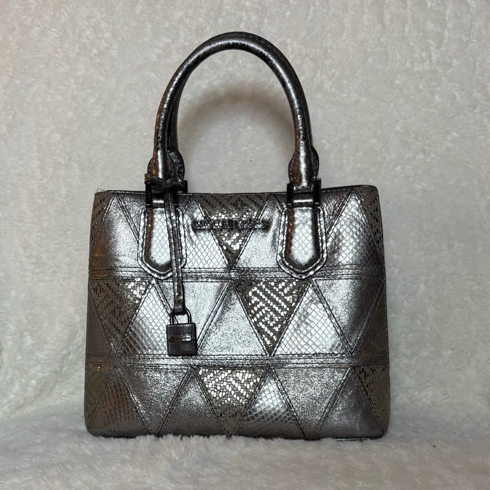 Michael Kors Adele Medium Metallic Silver Patchwo… - image 1
